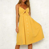 WomenBoho Beach Summer Robe Femme Single Breasted Elegant Dress